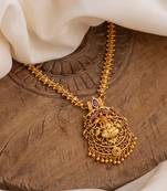  golden necklace with laxmi pendant and green stones one gram gold