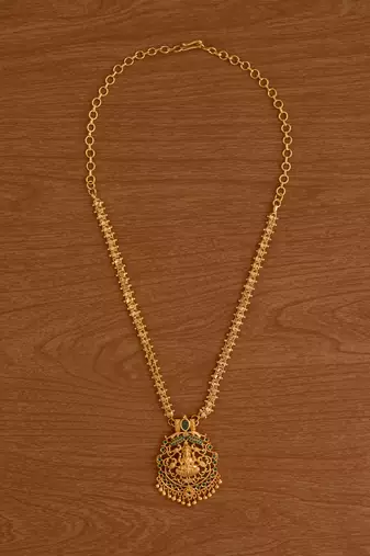  golden necklace with laxmi pendant and multicolour stones one gram gold