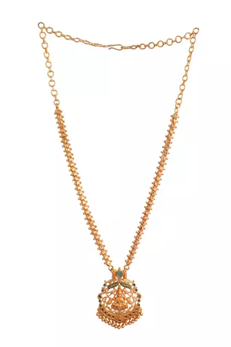  golden necklace with laxmi pendant and multicolour stones one gram gold
