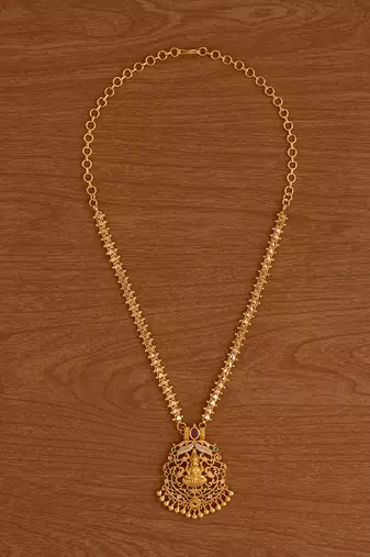  golden necklace with laxmi pendant and pink stones one gram gold