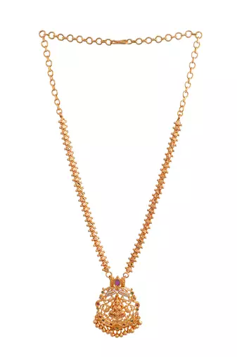  golden necklace with laxmi pendant and pink stones one gram gold