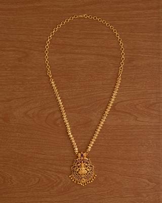  golden necklace with laxmi pendant and green stones one gram gold 2