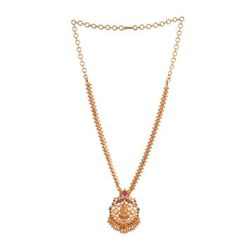  golden necklace with laxmi pendant and green stones one gram gold 3