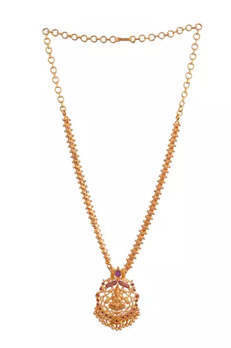  golden necklace with laxmi pendant and green stones one gram gold
