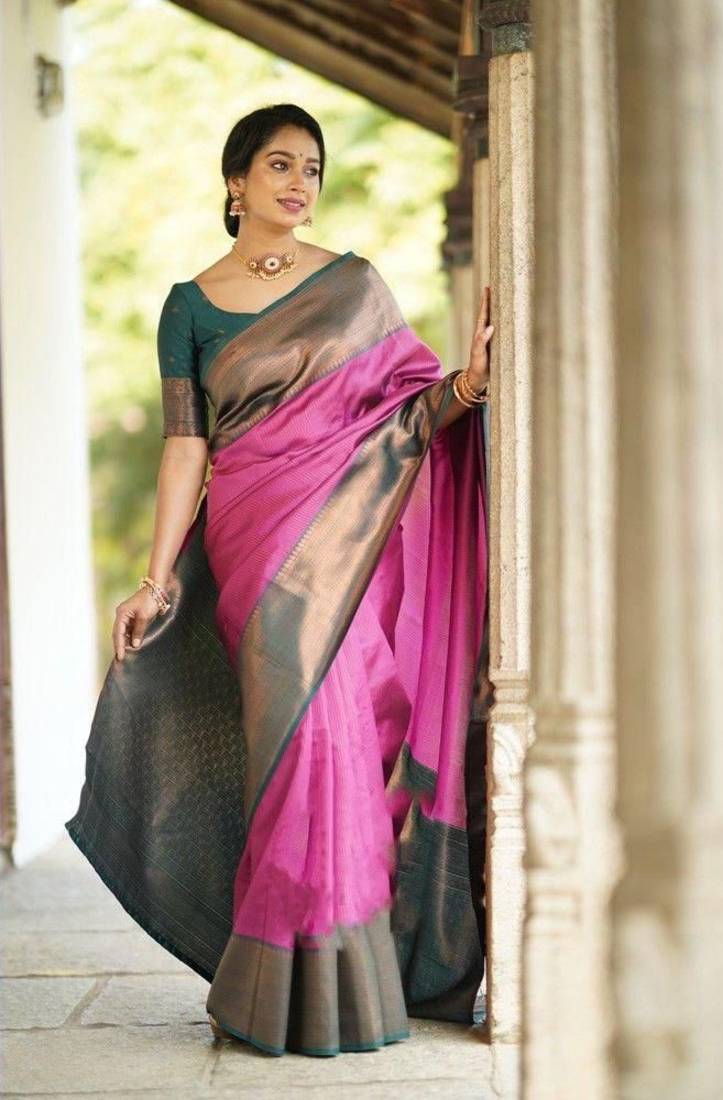  Pink Green Silk Blend Sarees With Blouse