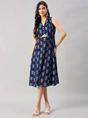 winered women navy blue front triangle cut -out a-line dress 1