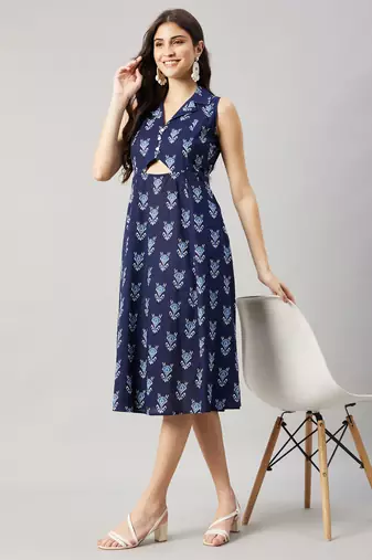 winered women navy blue front triangle cut -out a-line dress