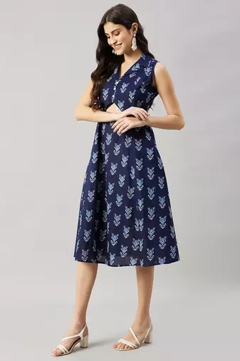 winered women navy blue front triangle cut -out a-line dress