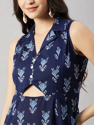 winered women navy blue front triangle cut -out a-line dress 5