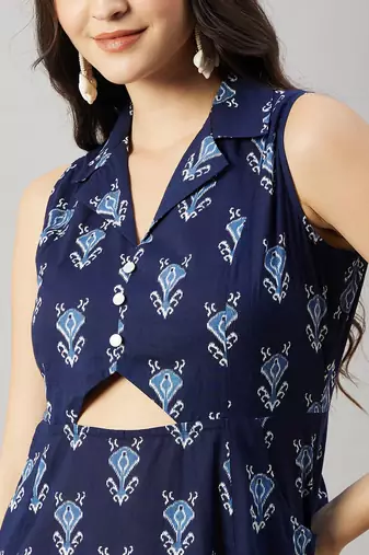 winered women navy blue front triangle cut -out a-line dress