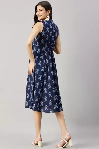 winered women navy blue front triangle cut -out a-line dress