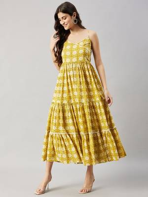 Winered women yellow floral lace strap tiered dress 4