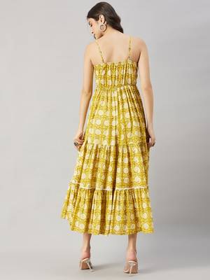 Winered women yellow floral lace strap tiered dress 6