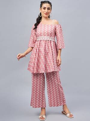 Winered woman one- shoulder chevron print co-ord set 1