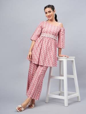 Winered woman one- shoulder chevron print co-ord set 3