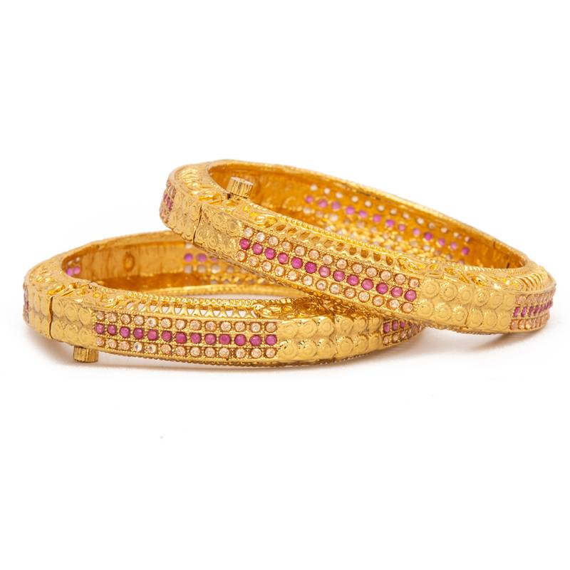 Rajwadi Gold Plated Brass Openable Kada/Bangles Set