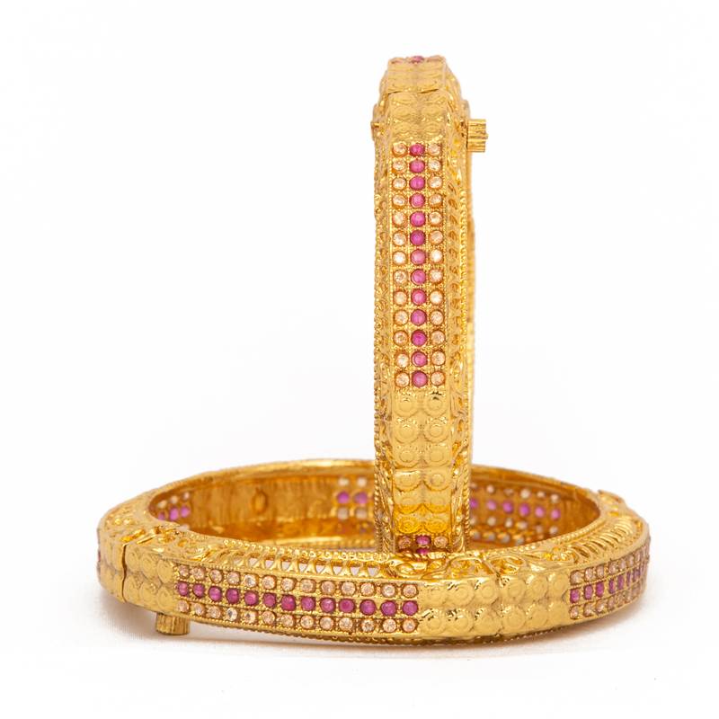 Rajwadi Gold Plated Brass Openable Kada/Bangles Set