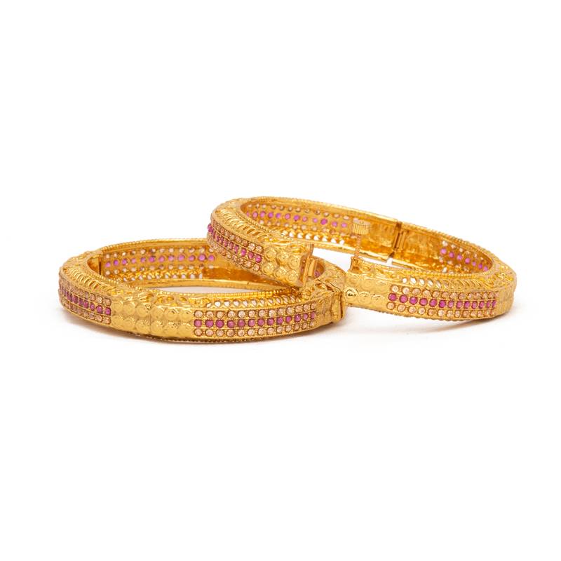 Rajwadi Gold Plated Brass Openable Kada/Bangles Set