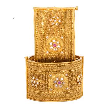 Rajwadi Gold Plated Brass Openable Kada/Bangles Set 1