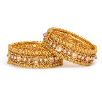 Rajwadi Gold Plated Brass Openable Kada/Bangles Set 2