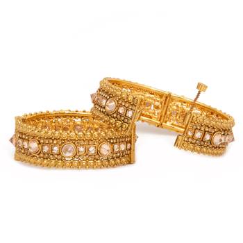Rajwadi Gold Plated Brass Openable Kada/Bangles Set 3