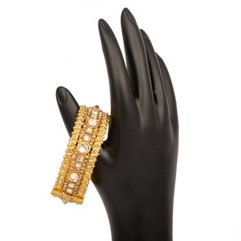 Rajwadi Gold Plated Brass Openable Kada/Bangles Set 4