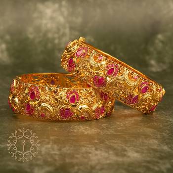 Rajwadi Gold Plated Brass Openable Kada/Bangles Set 1