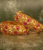 Rajwadi Gold Plated Brass Openable Kada/Bangles Set