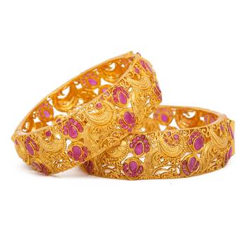 Rajwadi Gold Plated Brass Openable Kada/Bangles Set 3