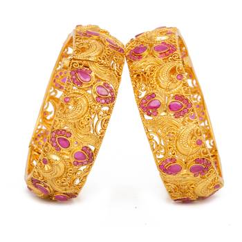 Rajwadi Gold Plated Brass Openable Kada/Bangles Set 4