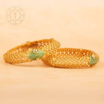 Rajwadi Gold Plated Brass Openable Kada/Bangles Set 1