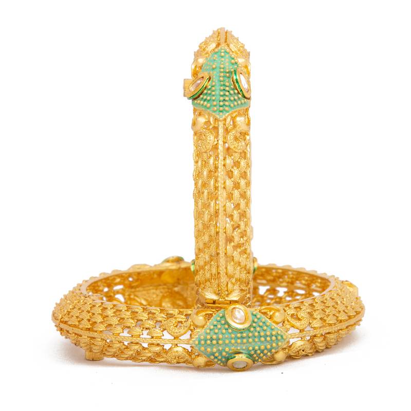 Rajwadi Gold Plated Brass Openable Kada/Bangles Set