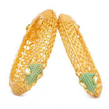 Rajwadi Gold Plated Brass Openable Kada/Bangles Set 3