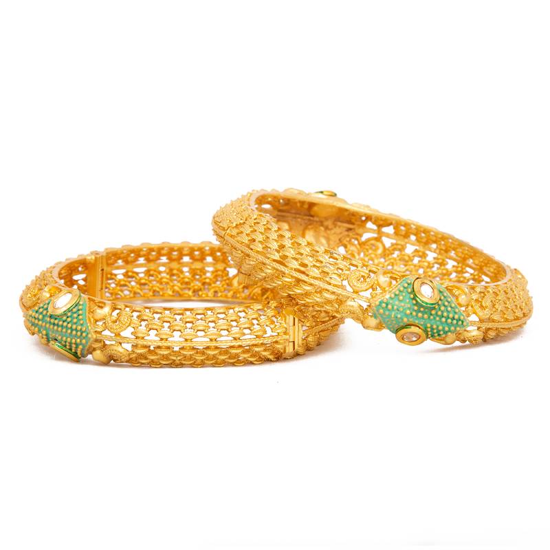 Rajwadi Gold Plated Brass Openable Kada/Bangles Set
