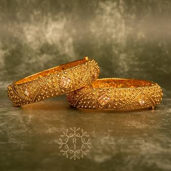 Rajwadi Gold Plated Brass Openable Kada/Bangles Set 1