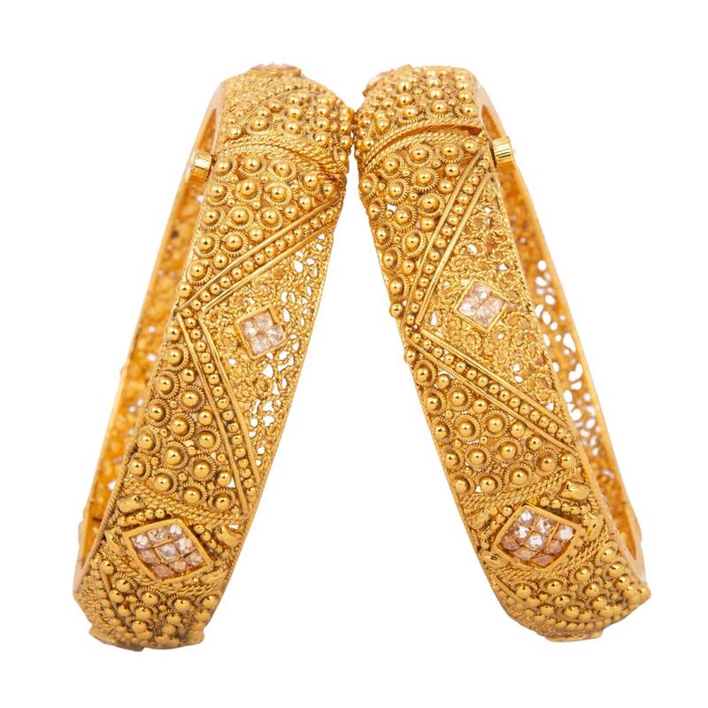 Rajwadi Gold Plated Brass Openable Kada/Bangles Set