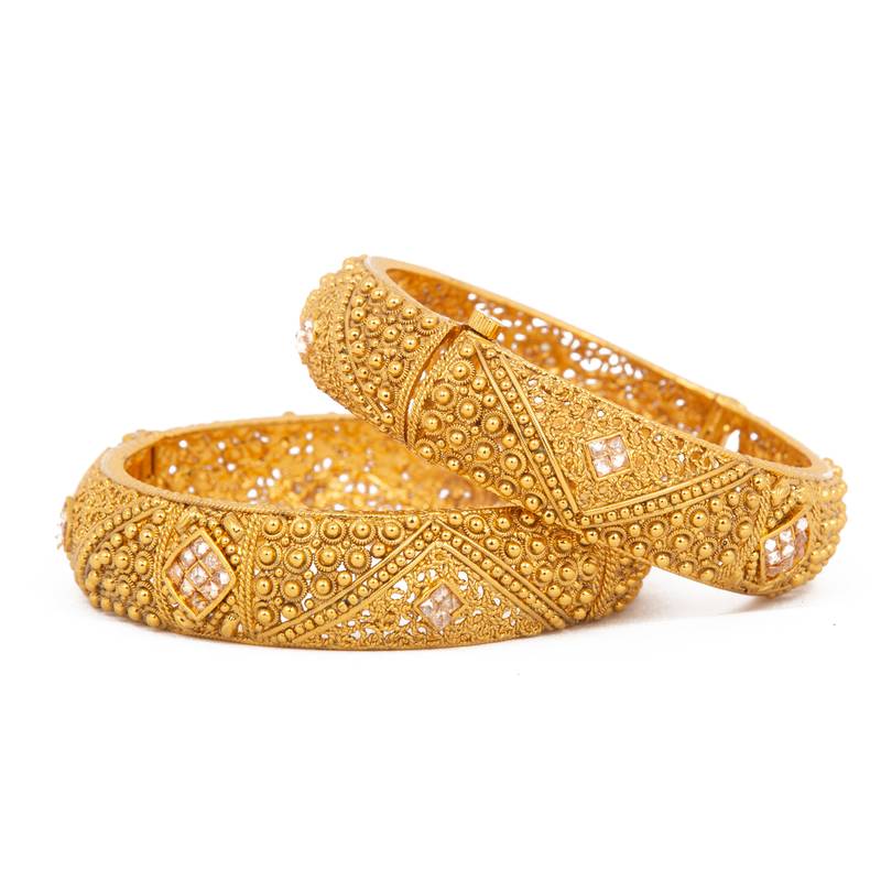 Rajwadi Gold Plated Brass Openable Kada/Bangles Set