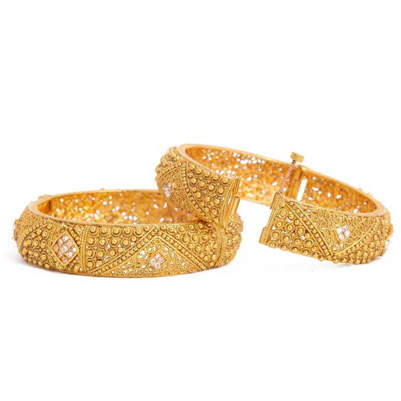 Rajwadi Gold Plated Brass Openable Kada/Bangles Set