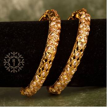 Rajwadi Gold Plated Brass Openable Kada/Bangles Set 1