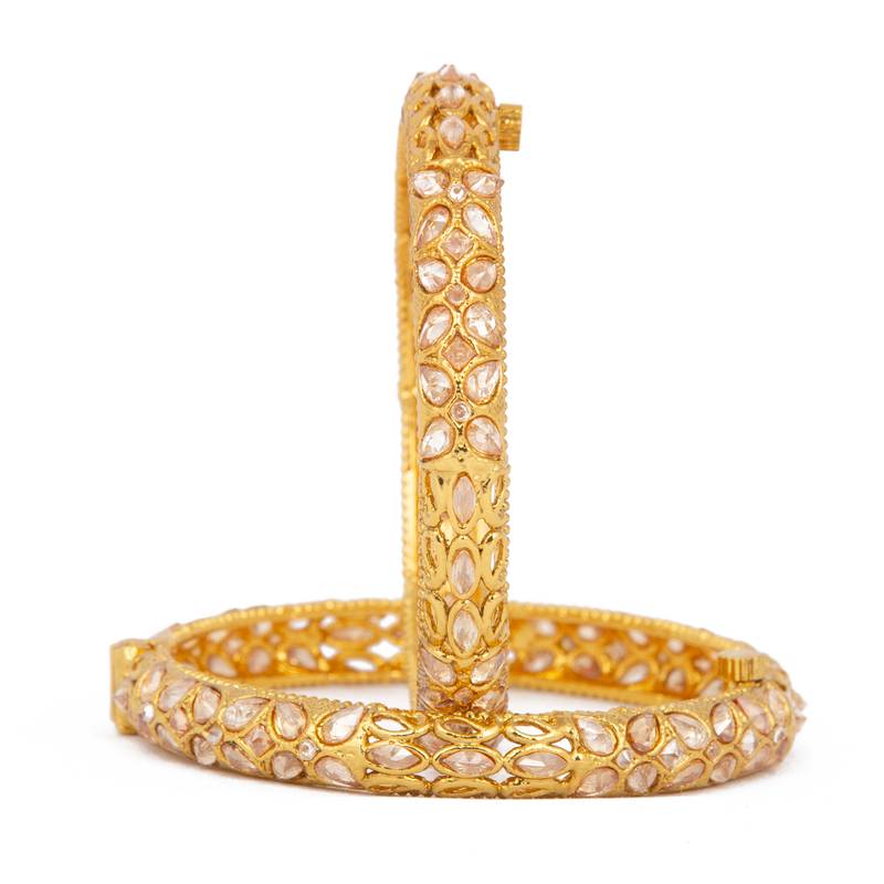 Rajwadi Gold Plated Brass Openable Kada/Bangles Set