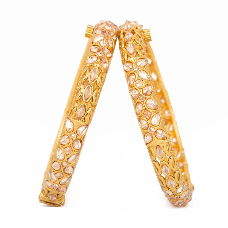 Rajwadi Gold Plated Brass Openable Kada/Bangles Set