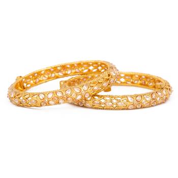 Rajwadi Gold Plated Brass Openable Kada/Bangles Set 4