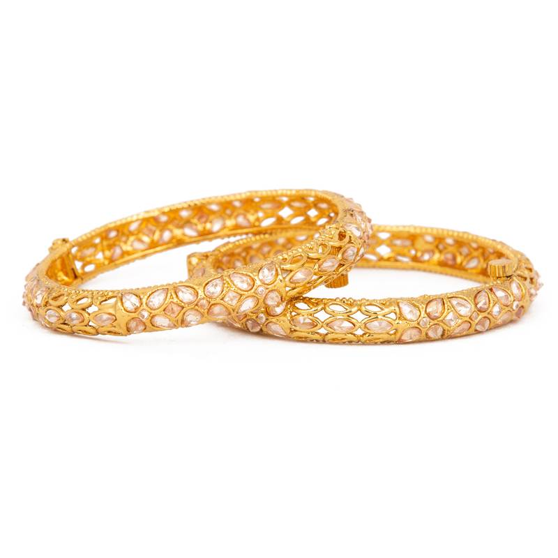 Rajwadi Gold Plated Brass Openable Kada/Bangles Set