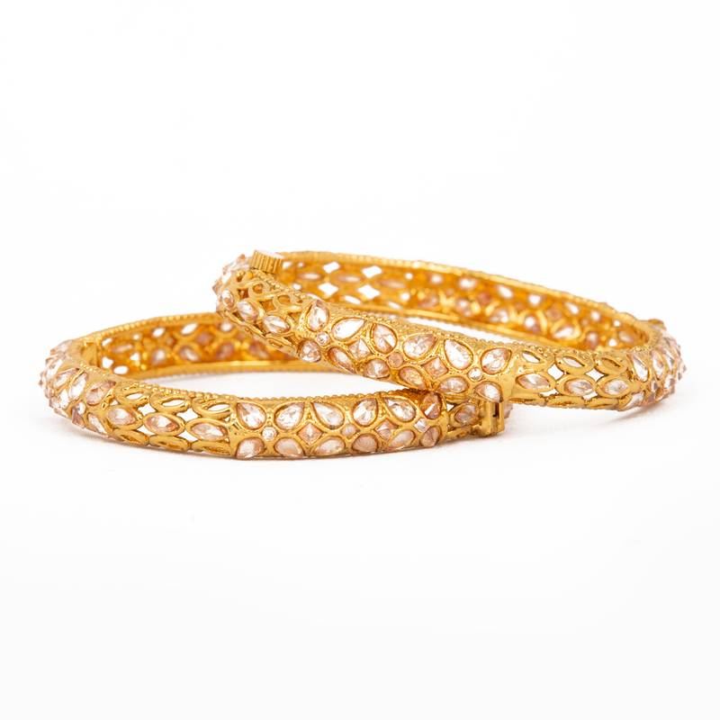 Rajwadi Gold Plated Brass Openable Kada/Bangles Set