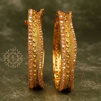 Rajwadi Gold Plated Brass Openable Kada/Bangles Set 1