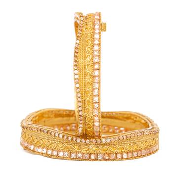 Rajwadi Gold Plated Brass Openable Kada/Bangles Set 2