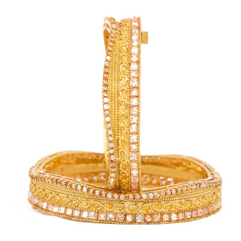 Rajwadi Gold Plated Brass Openable Kada/Bangles Set