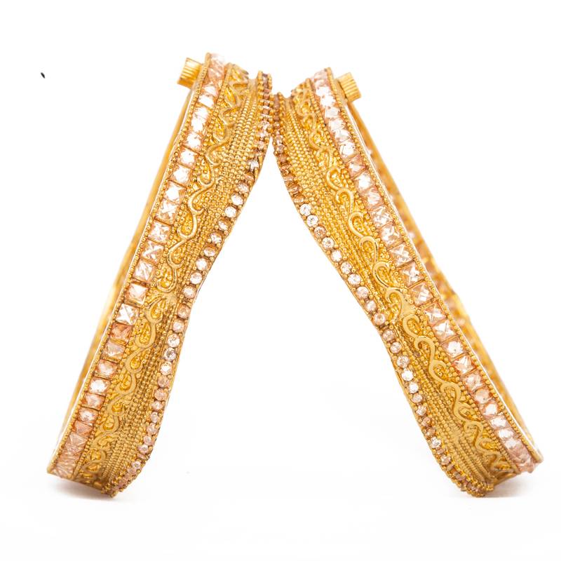 Rajwadi Gold Plated Brass Openable Kada/Bangles Set