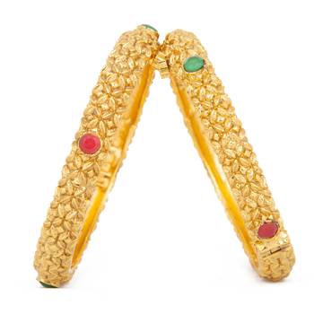 Rajwadi Gold Plated Brass Openable Kada/Bangles Set 1