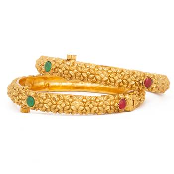 Rajwadi Gold Plated Brass Openable Kada/Bangles Set 2